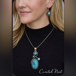 Elegant Larimar earrings and pendant in 925 Silver